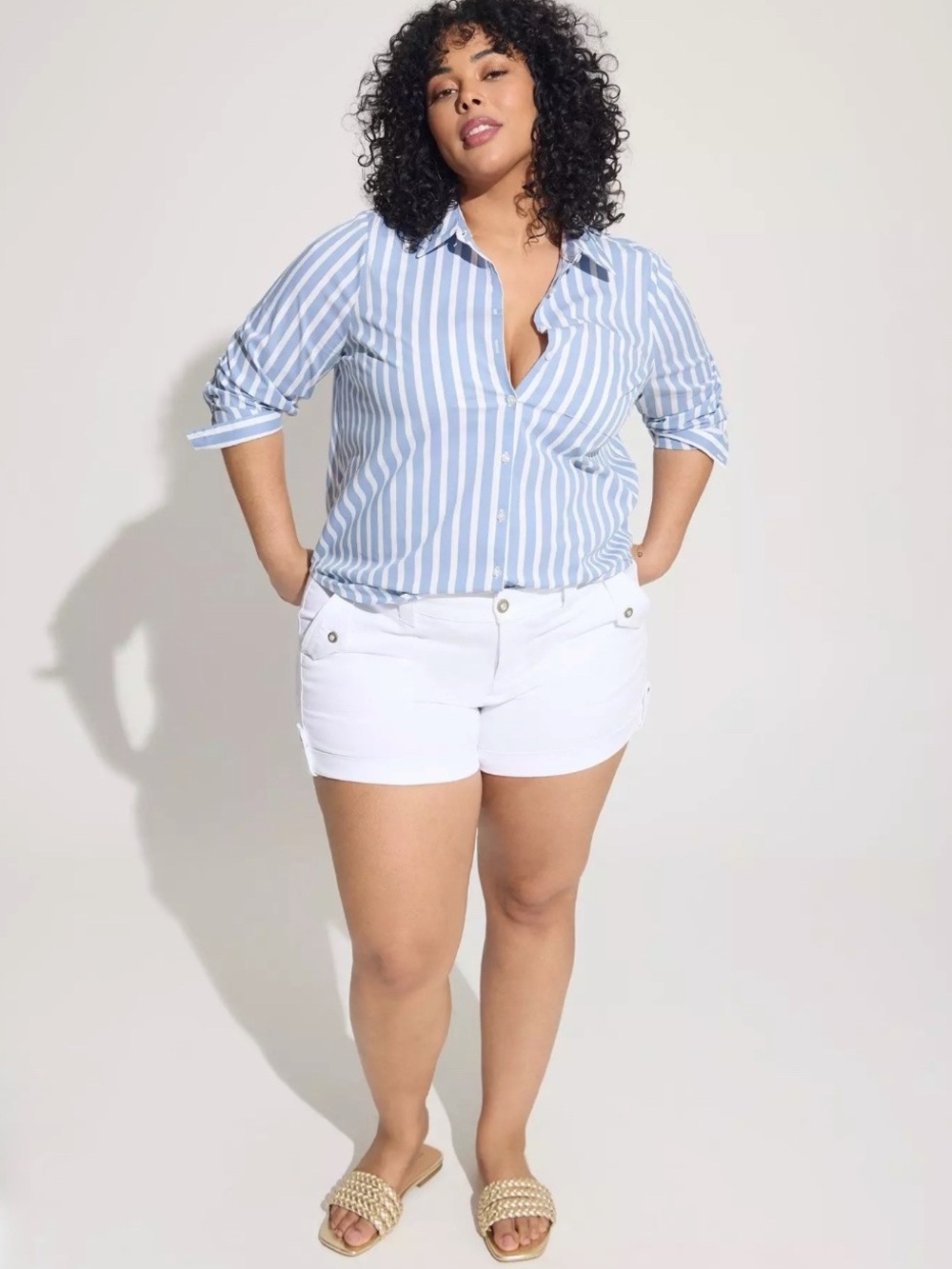 Torrid Madison Poplin Striped Cotton Button Up Blouse